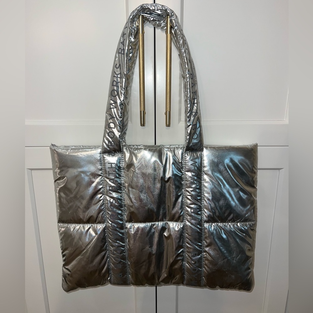 Bath and Body works Puffy Holiday 2024 Silver Tote Bag NWT Limited Edition